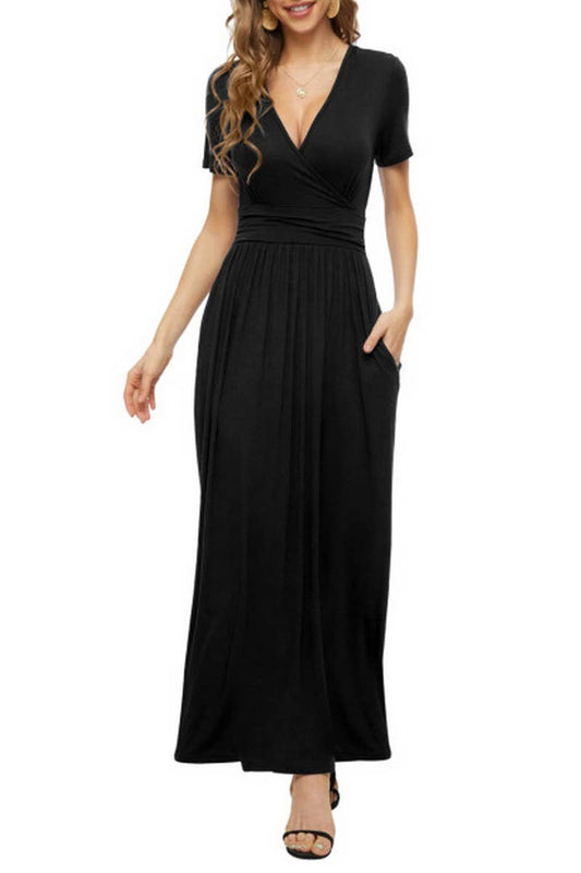 CWDMD01025_PRINTED V-NECK SHORT-SLEEVED POCKET DRESS