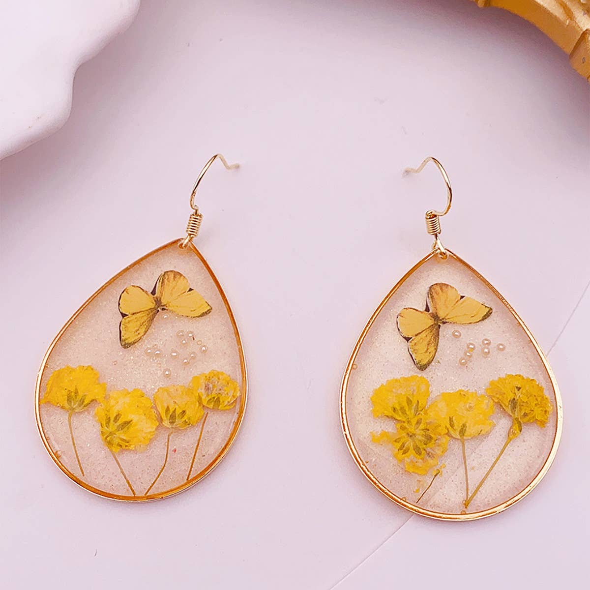 Geometric natural real dried flower earrings