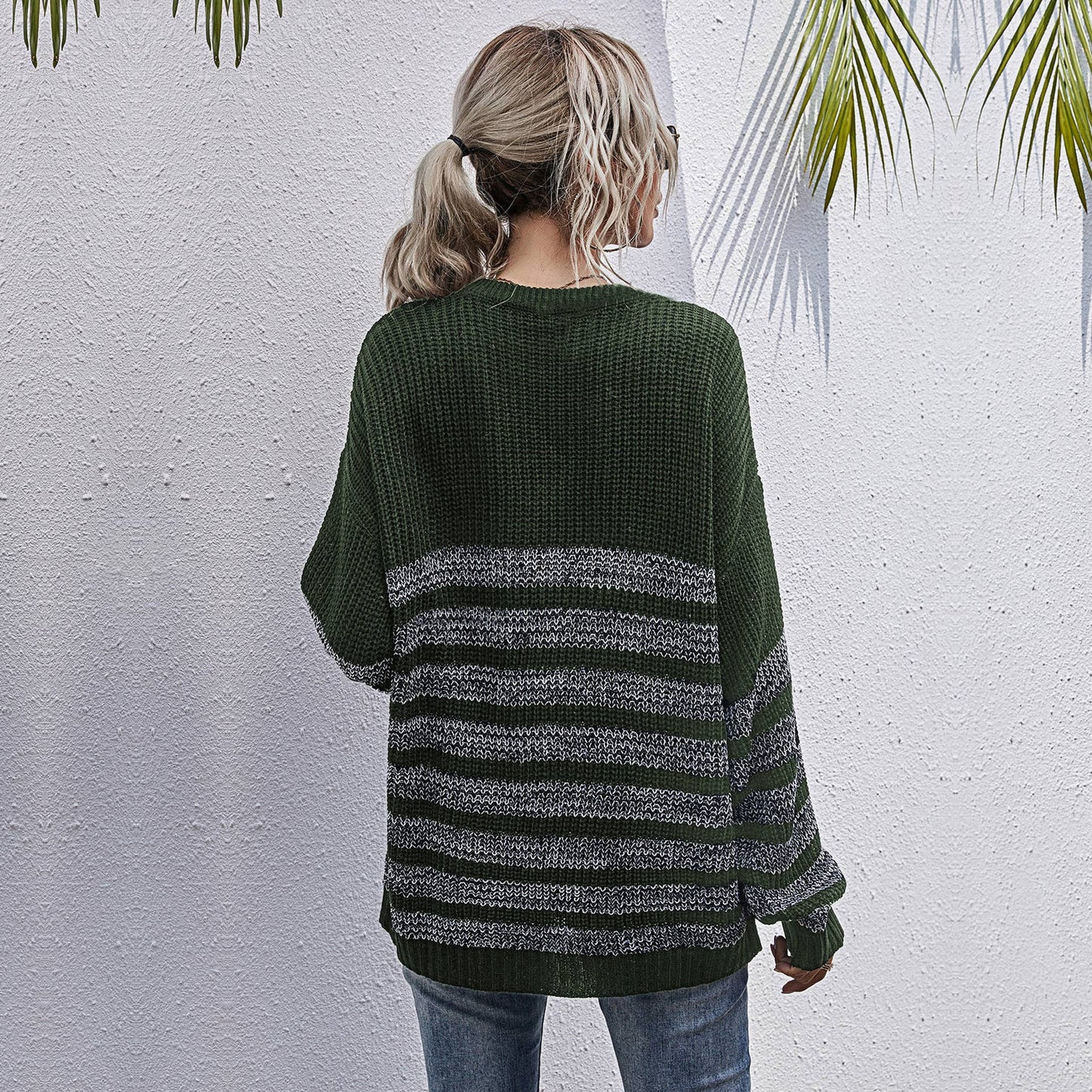 STRIPED CREW NECK LONG-SLEEVED SWEATER WITH BASE