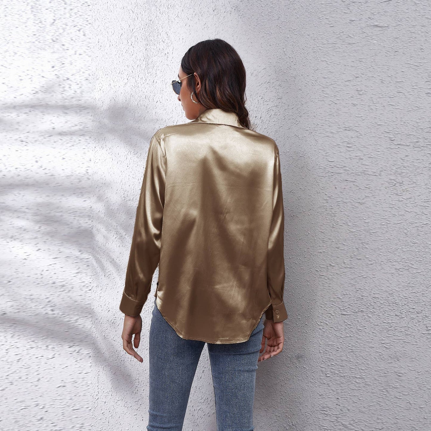 Satin silk long-sleeved shirt
