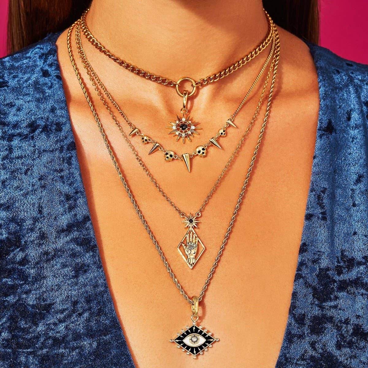 Creative Stainless Steel Palm Totem Necklace