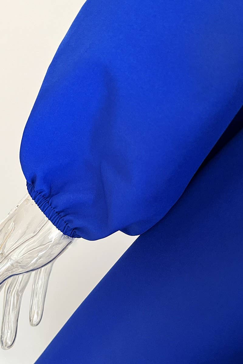 CWDMD4823_RUFFLED V-NECK LONG-SLEEVED SWING DRESS