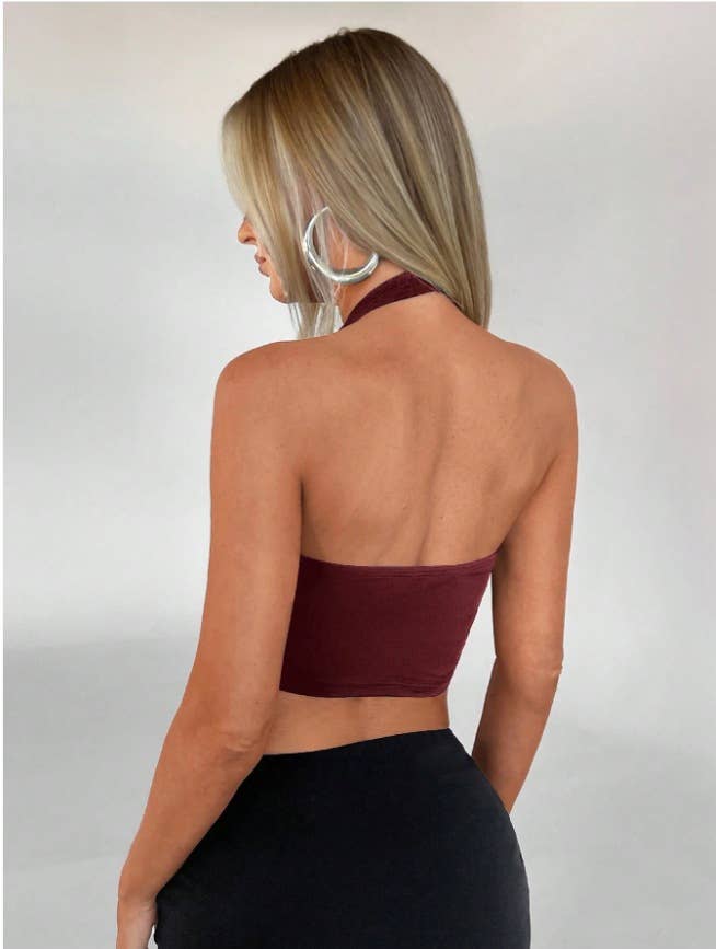 Solid-colored sleeveless V-neck sexy cross top