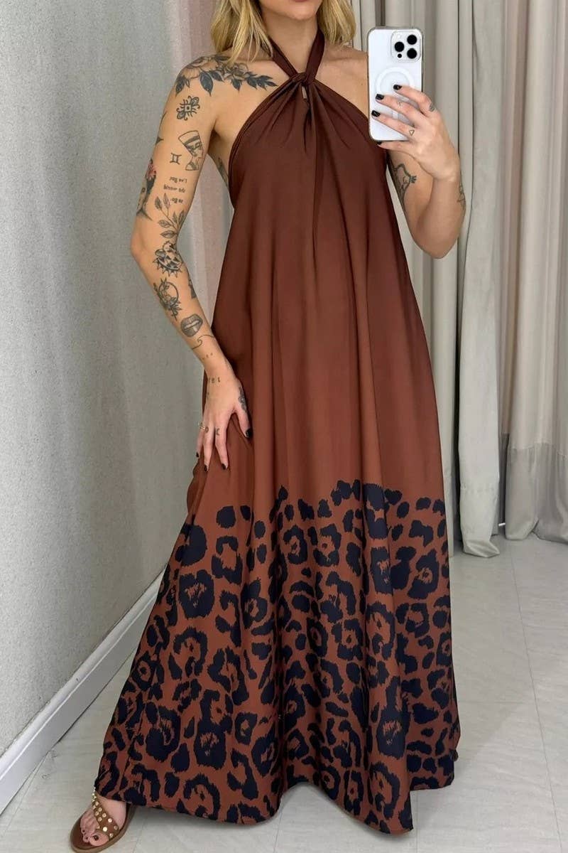 CWDHL1108_BACKLESS LEOPARD PRINT HALTERNECK MAXI DRESS