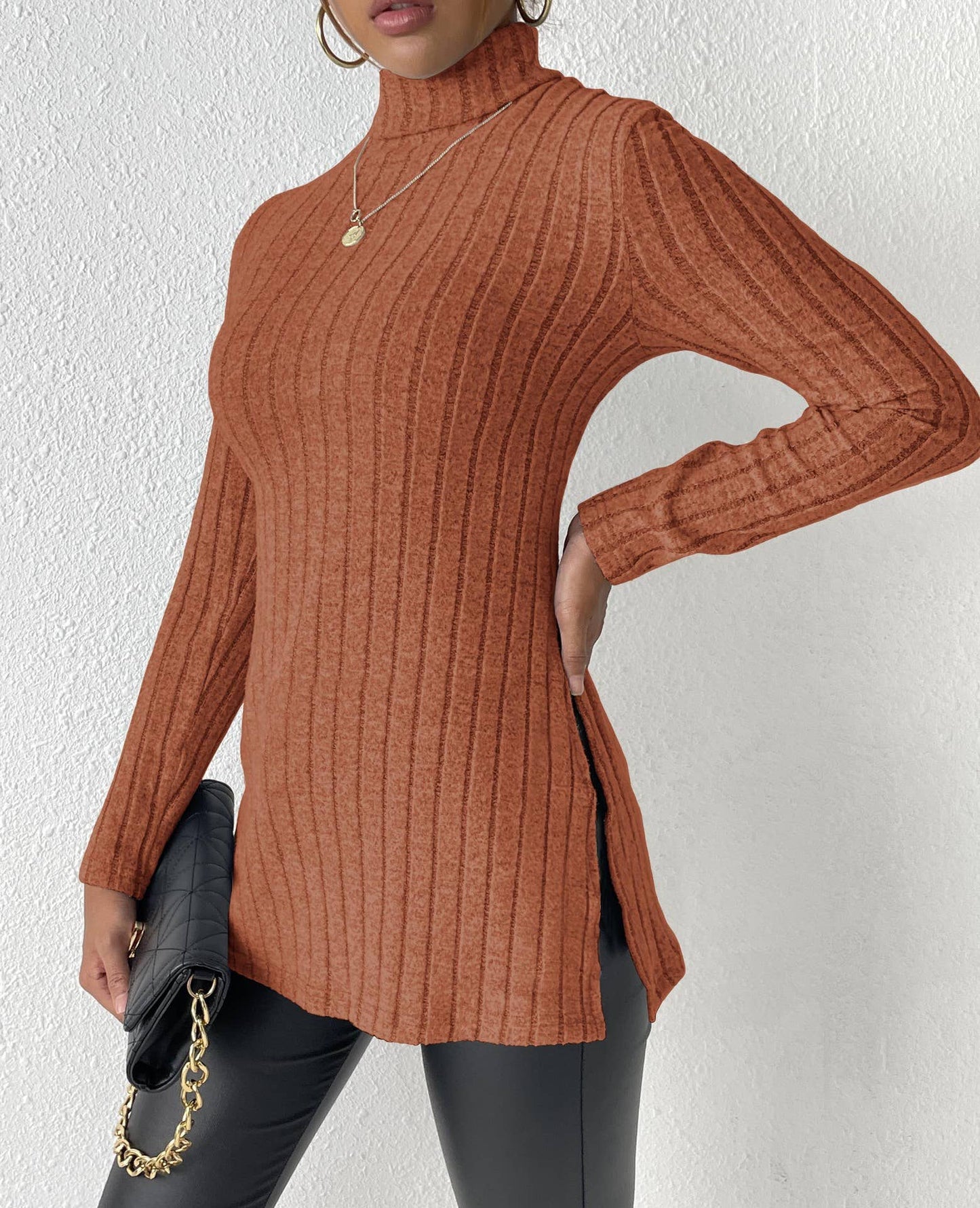 SLIM-FIT MID-LENGTH SWEATER SLIT PIT STRIPES