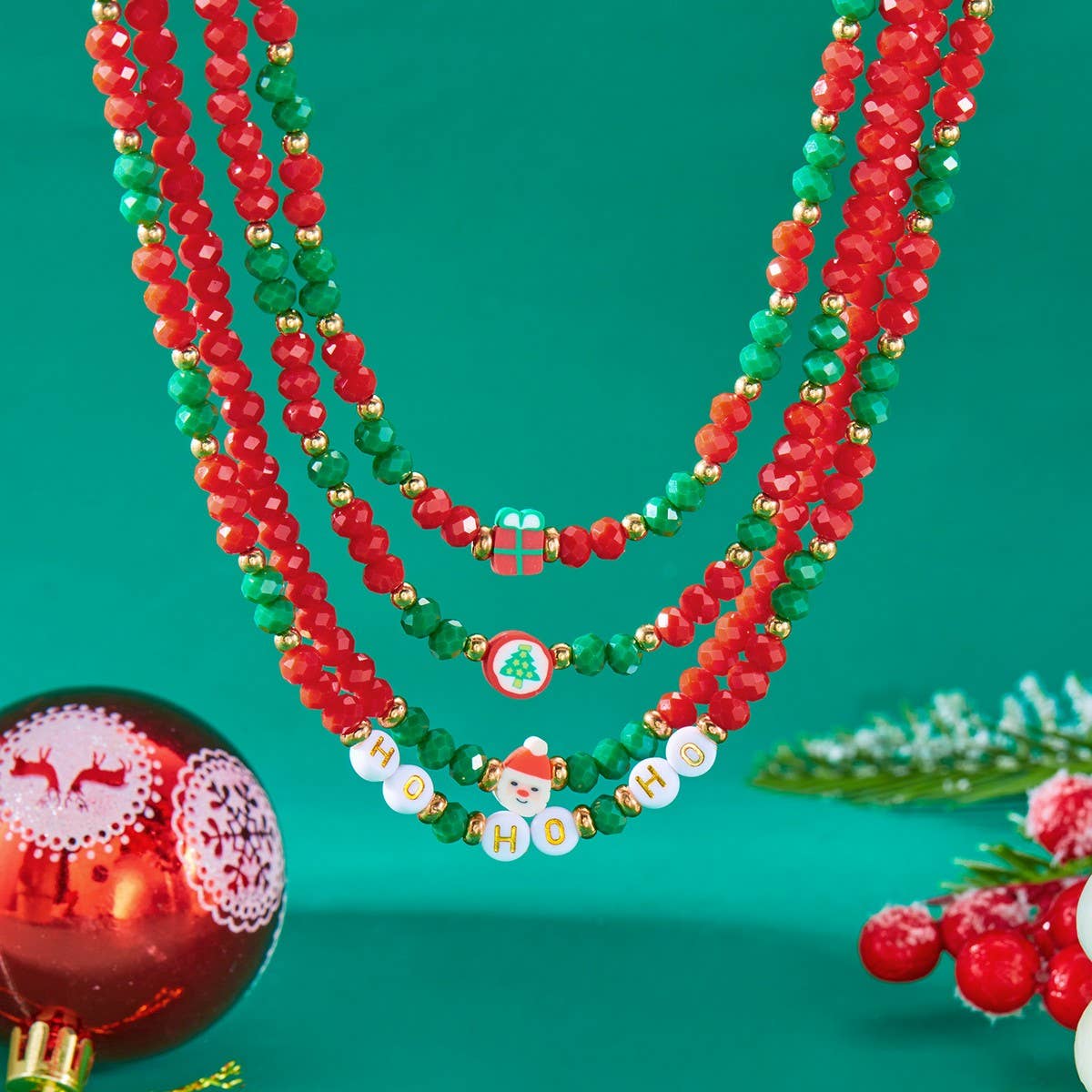 CWAJE2517_CHRISTMAS BEADED MULTI-LAYER NECKLACE
