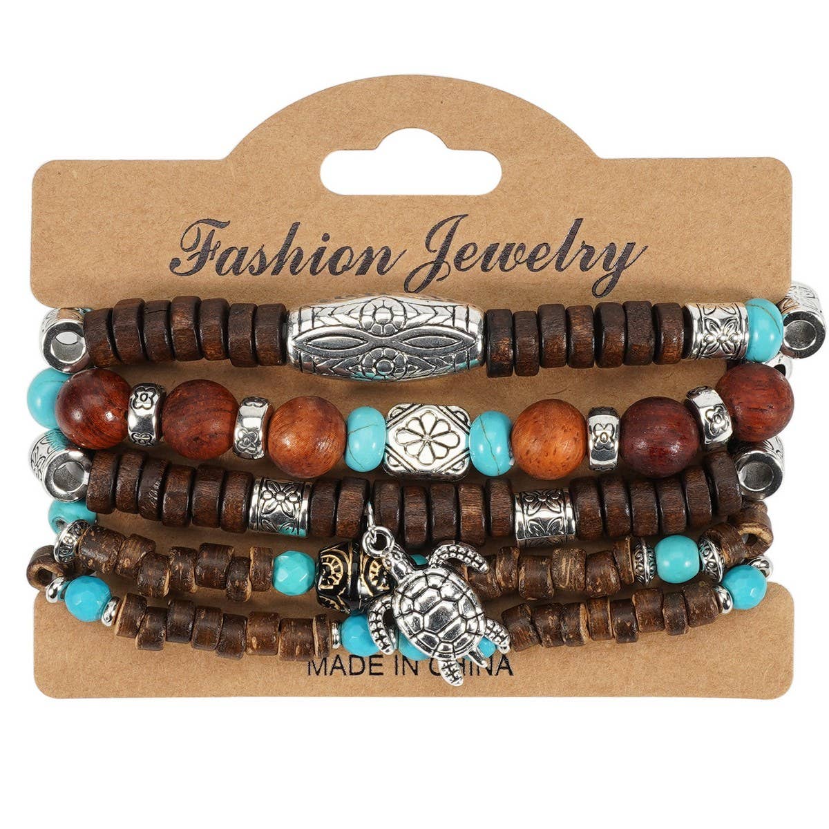 CWAJE05706_ELEPHANT HEART WOOD STRETCH BRACELET