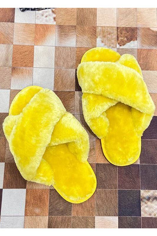 CROSS STRAP FLUFFY CASUAL SLIPPERS