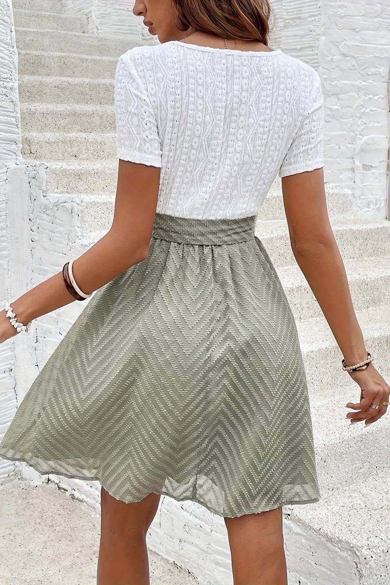 CWDSD8765_SUMMER SQUARE NECK PATCHWORK SLIM DRESS