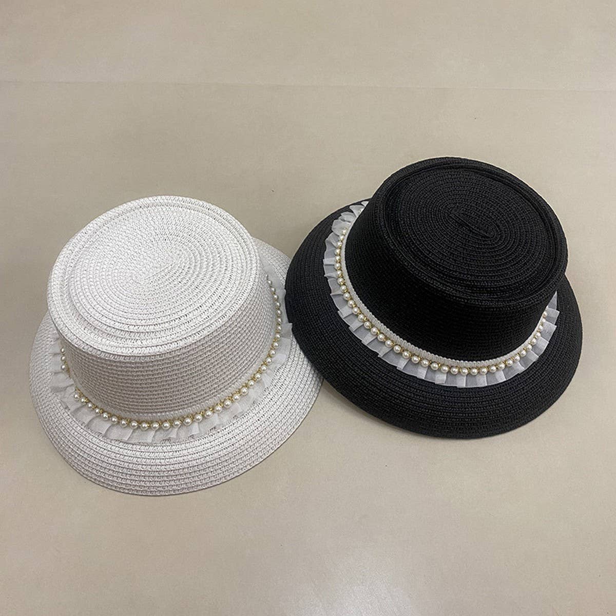 Summer Fashion Lace Pearl Braided Straw Hat_CWAH3564