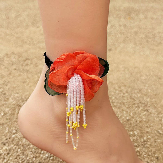 Boho Flower Tassel Anklet ??Handmade_CWMM6351