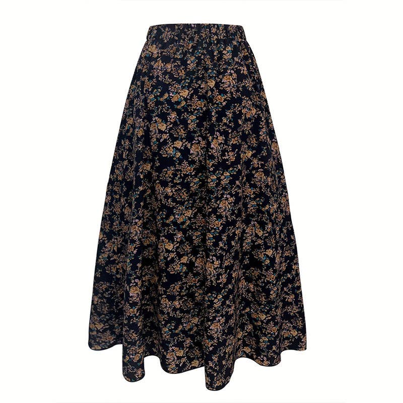 Elastic waist floral print A-line skirt