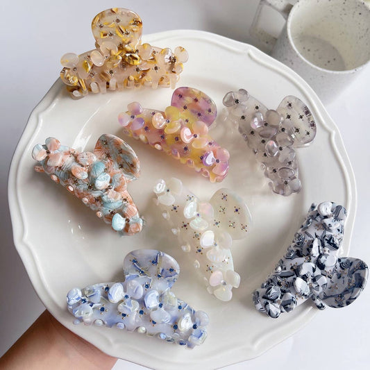 Vintage Rhinestone Acetate Floral Claw Hair Clip_CWAHA1346