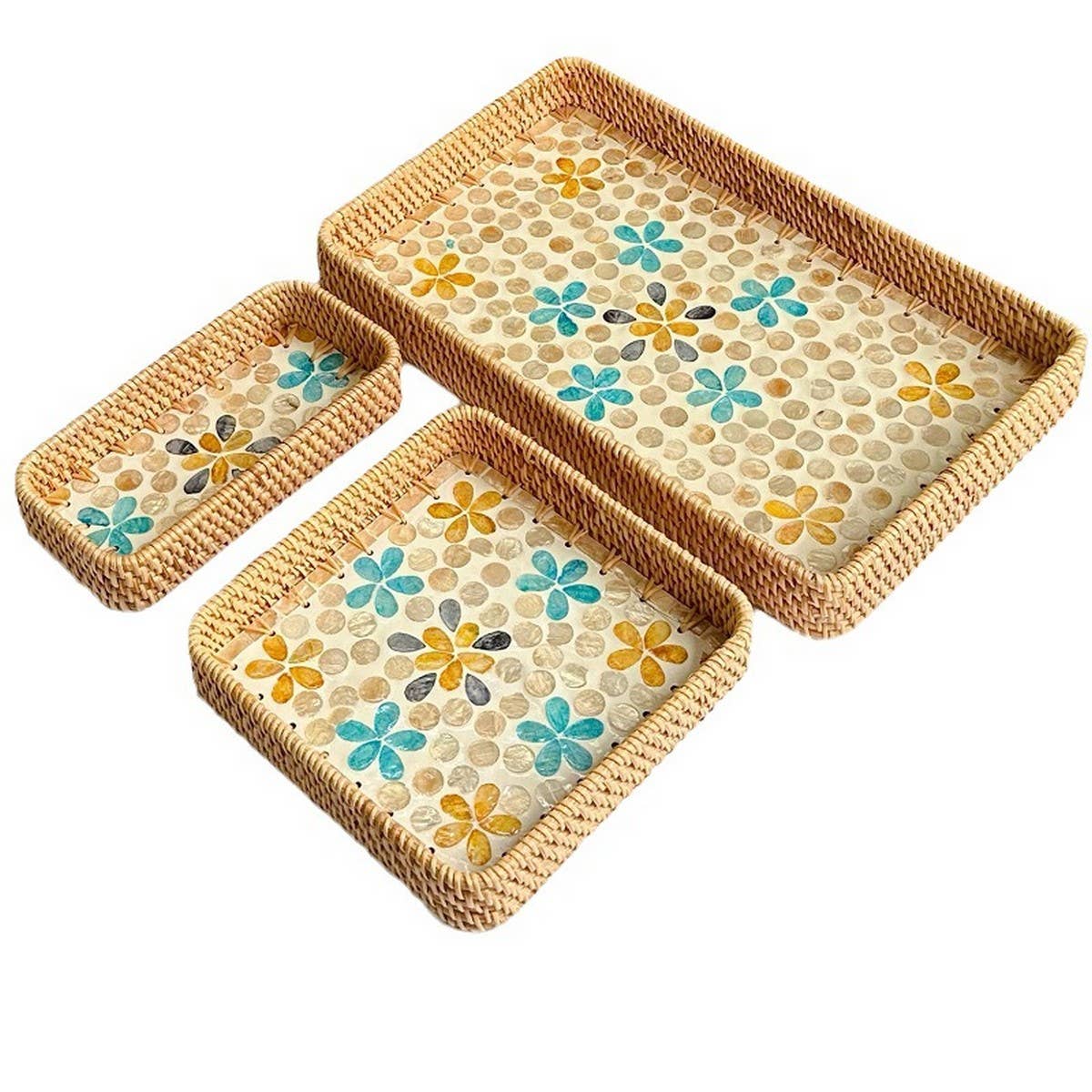 RATTAN COLORFUL SHELL FRUIT TRAY THREE-PIECE SET_CWMM4393