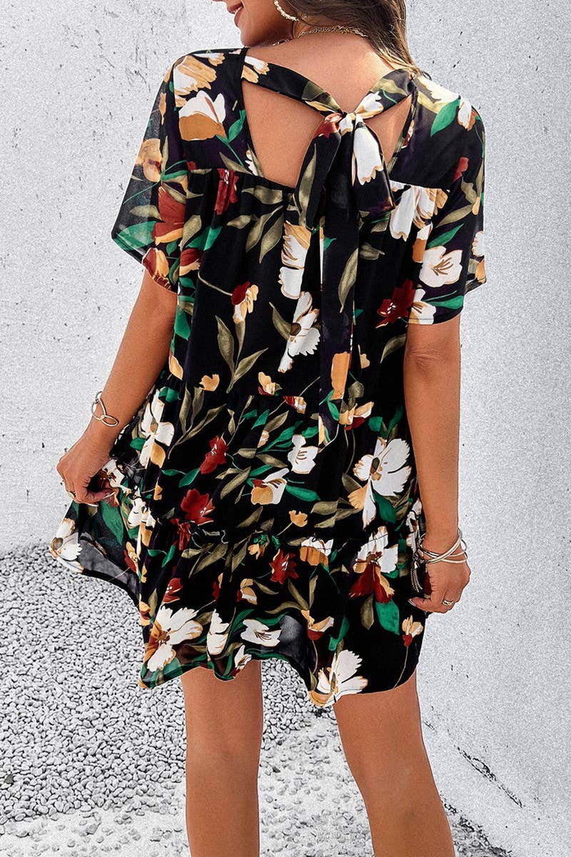 CWDSD7136_2025 LEISURE HOLIDAY PRINT SHORT SLEEVE DRESS