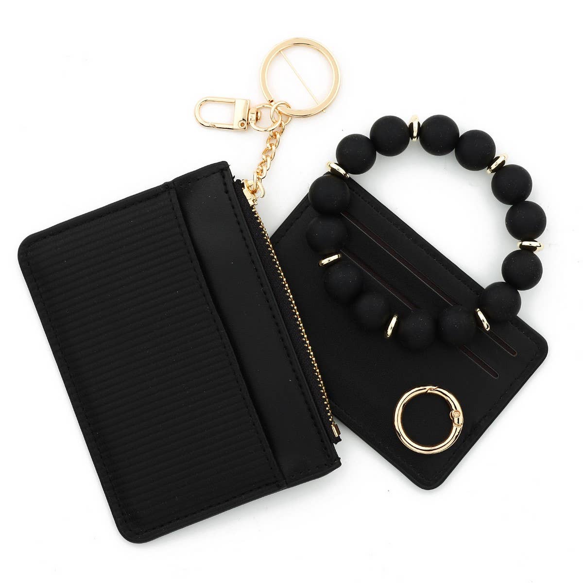 Pink Card Holder Wallet with Beaded Keychain_CWAB4950