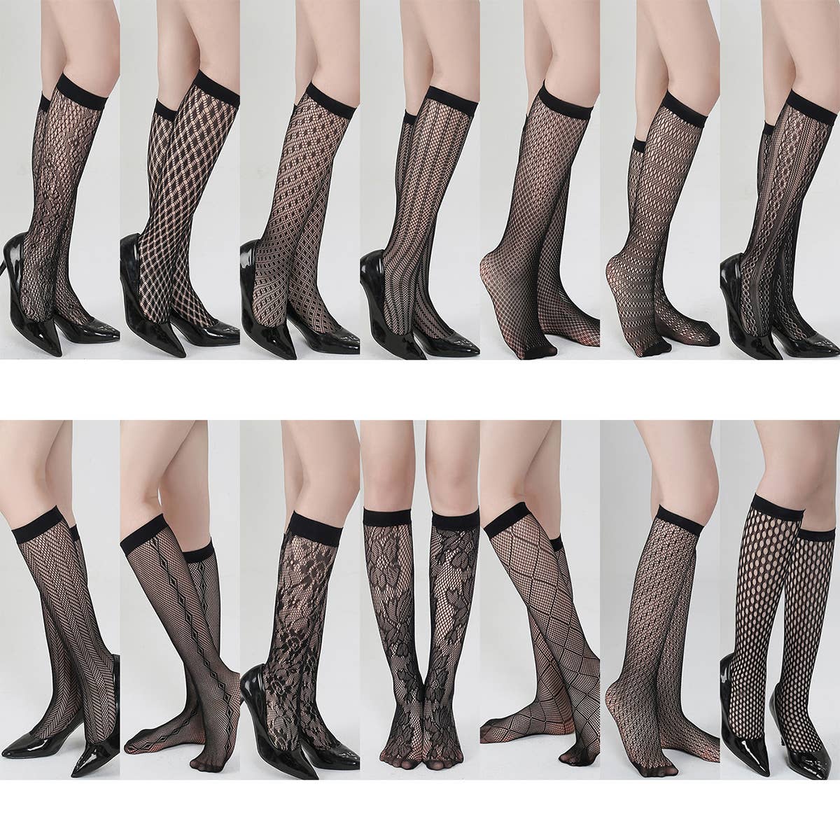 WOMEN FISHNET ULTRA THIN STAY UP KNEE HIGH SOCKS