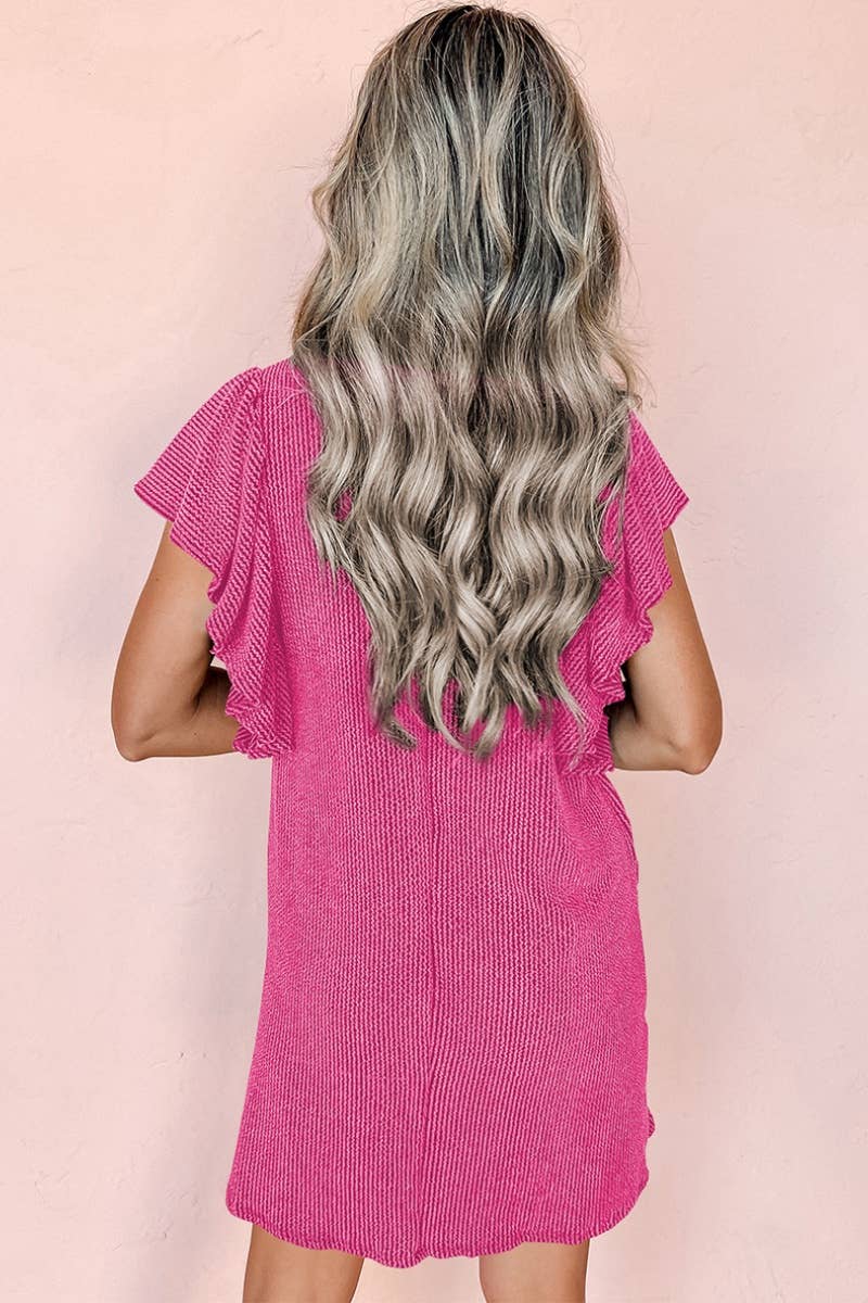 CWDSD5264_ROUND NECK SHORT SLEEVE SOLID COLOR DRESS SHORT