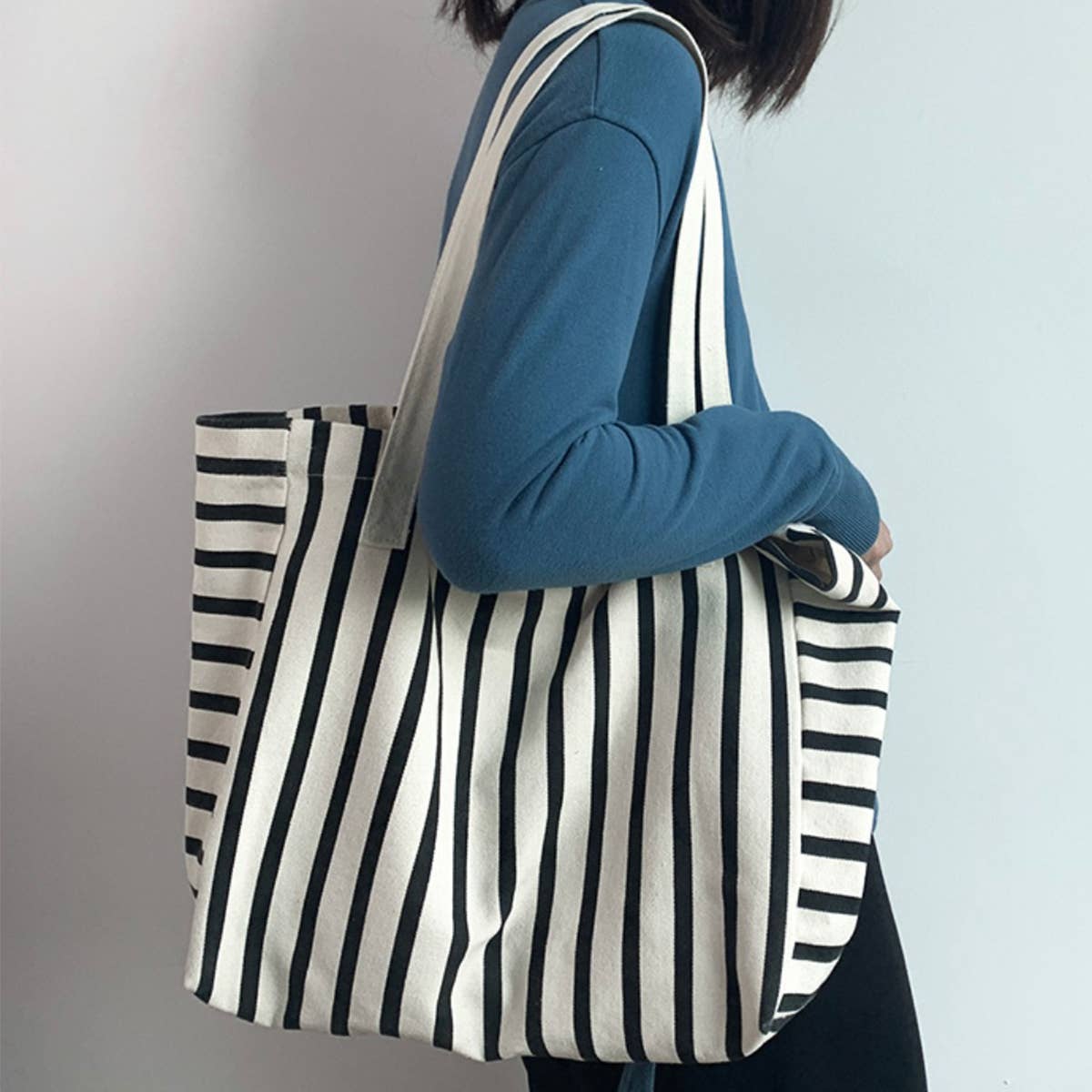 NEW STRIPED LARGE CAPACITY CANVASBAG_CWAB2136