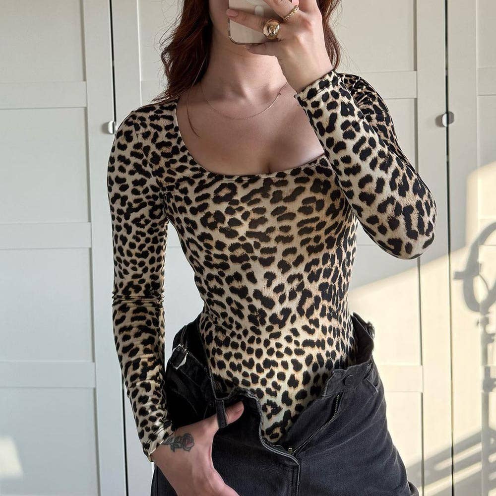 LEOPARD PRINT LONG SLEEVE SEXY SPICE JUMPSUIT