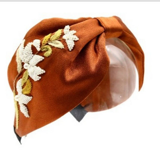 Vintage Pearl White Flower Embroidered Headband