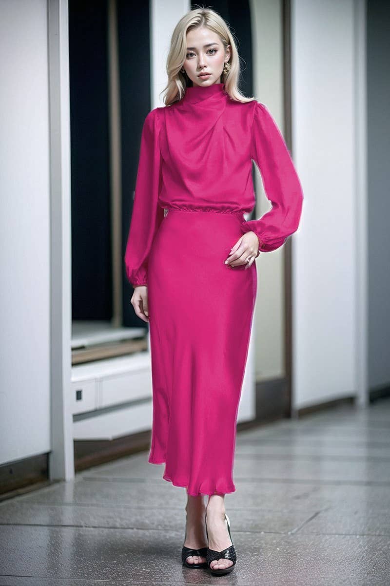 CWDMD3470_SATIN LANTERN SLEEVE EVENING DRESS