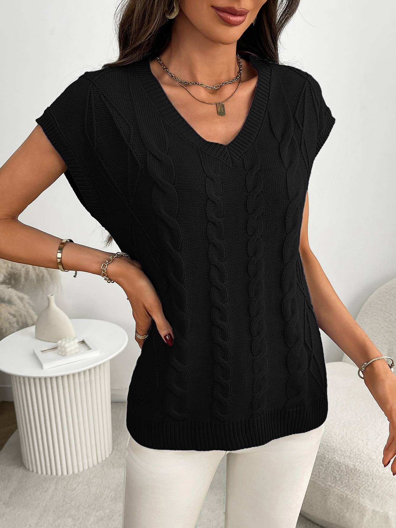 V-neck floral vest loose vest sleeveless sweater