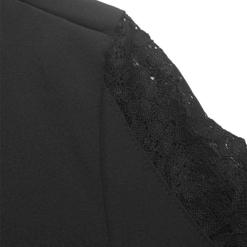 Small stand-up solid-color lace patchwork shirt