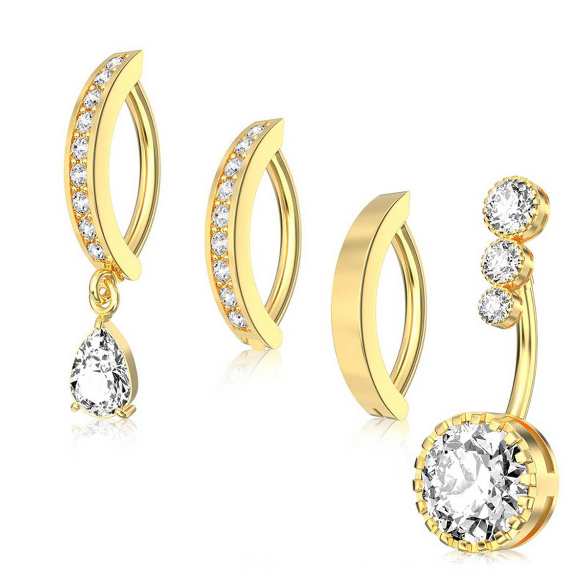 Stylish Teardrop CZ Dangle Navel Ring Jewelry_CWMM9382