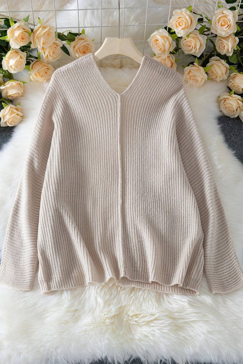 CWOCAL00720_SOLID LOOSE CASUAL OPEN FRONT KNIT CARDIGAN