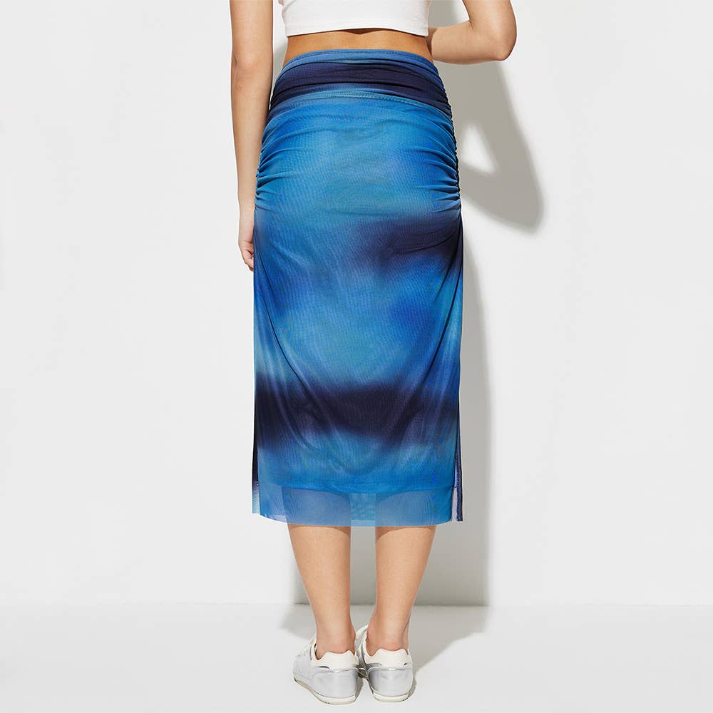 HIGH-WAISTED TIE-DYE PRINTED MESH SEXY SKIRT