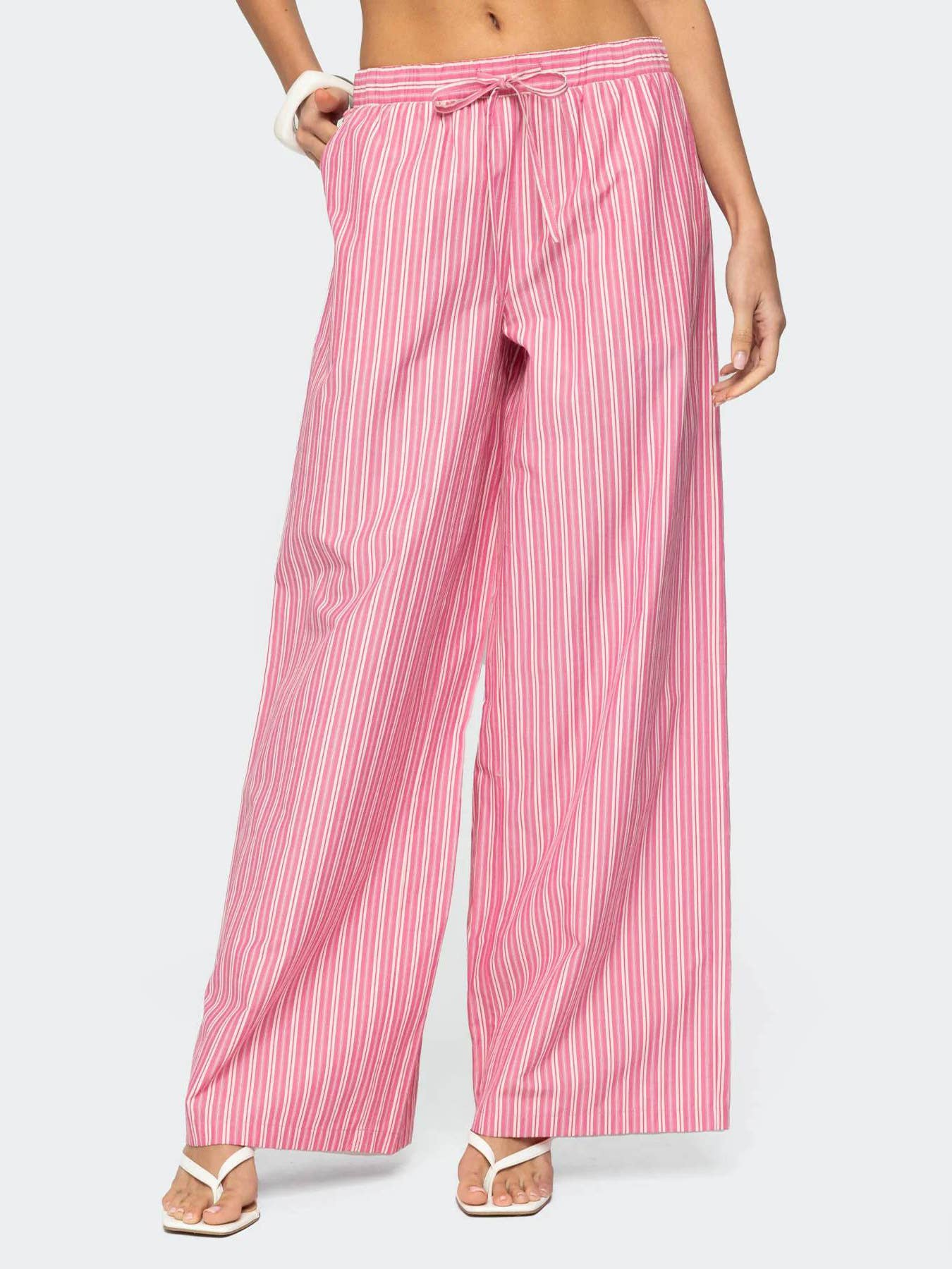 Striped striped straight-leg casual trousers
