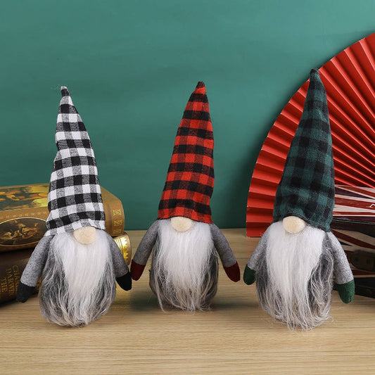 PLAID CHRISTMAS FACELESS DOLL FIGURINE DECORATION_CWMM2854