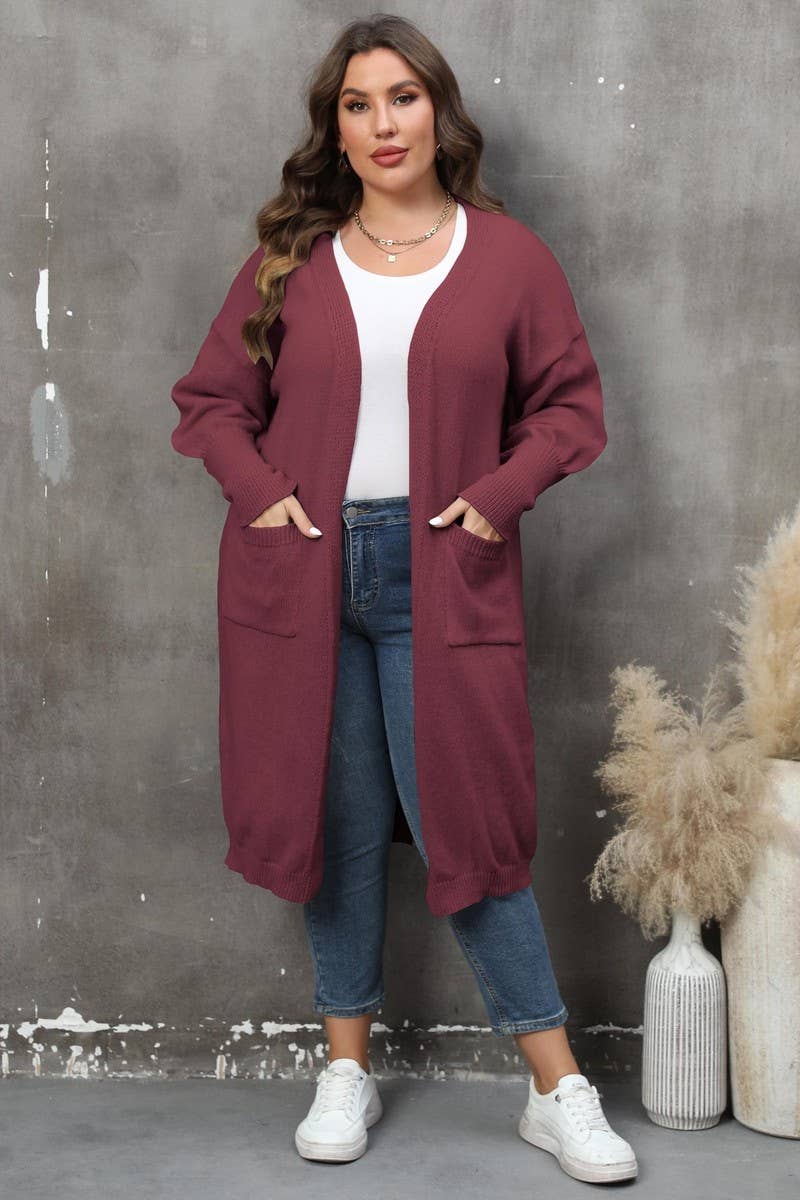 CWOSWL1568_PLUS Size Casual Open Front Long Cardigan Sweater