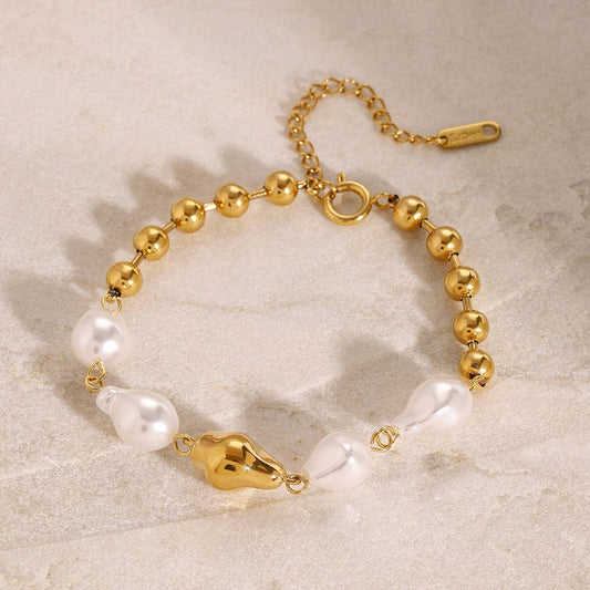 Titanium Steel Baroque Pearl Bracelet,Luxury Style