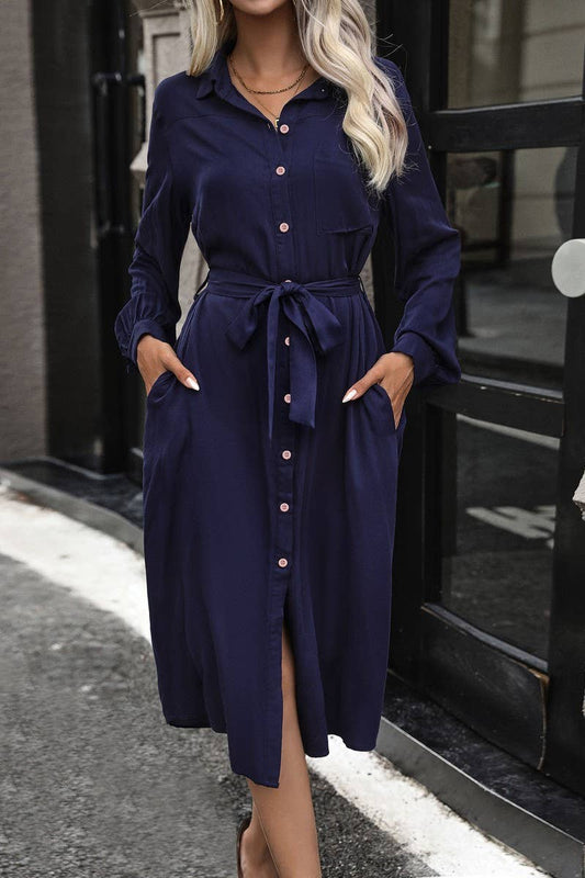 CWDMD4733_ELEGANT MID-LENGTH SOLID COLOR LAPEL DRESS