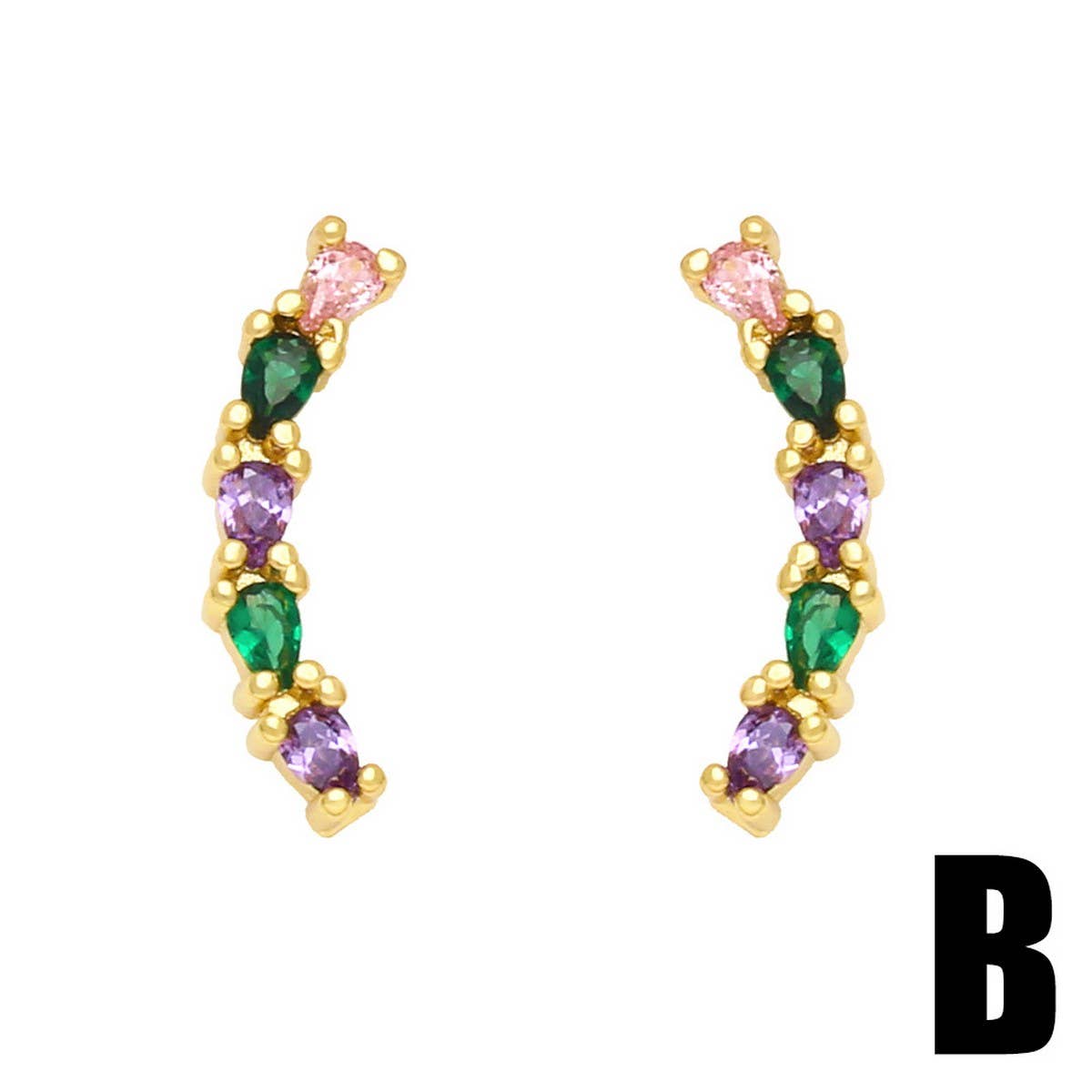 COLORED ZIRCON HEART BOW EARRINGS