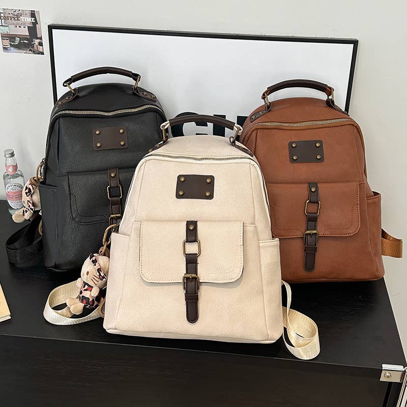 Retro large-capacity leather commuter backpack