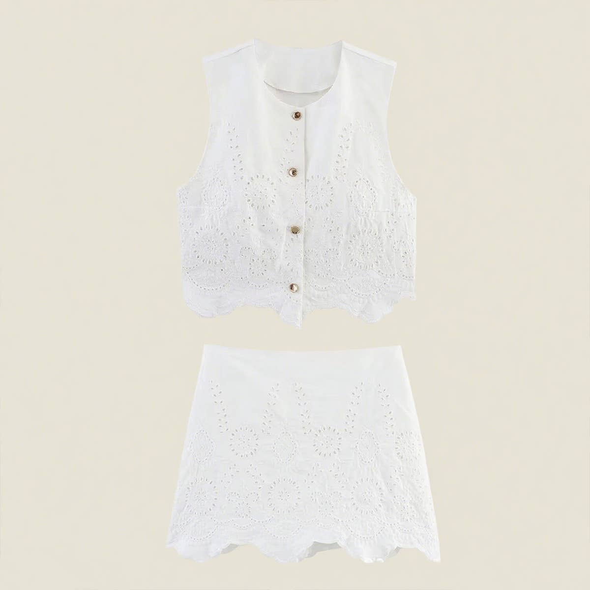 Fashion hollowed-out embroidered vest skirt set