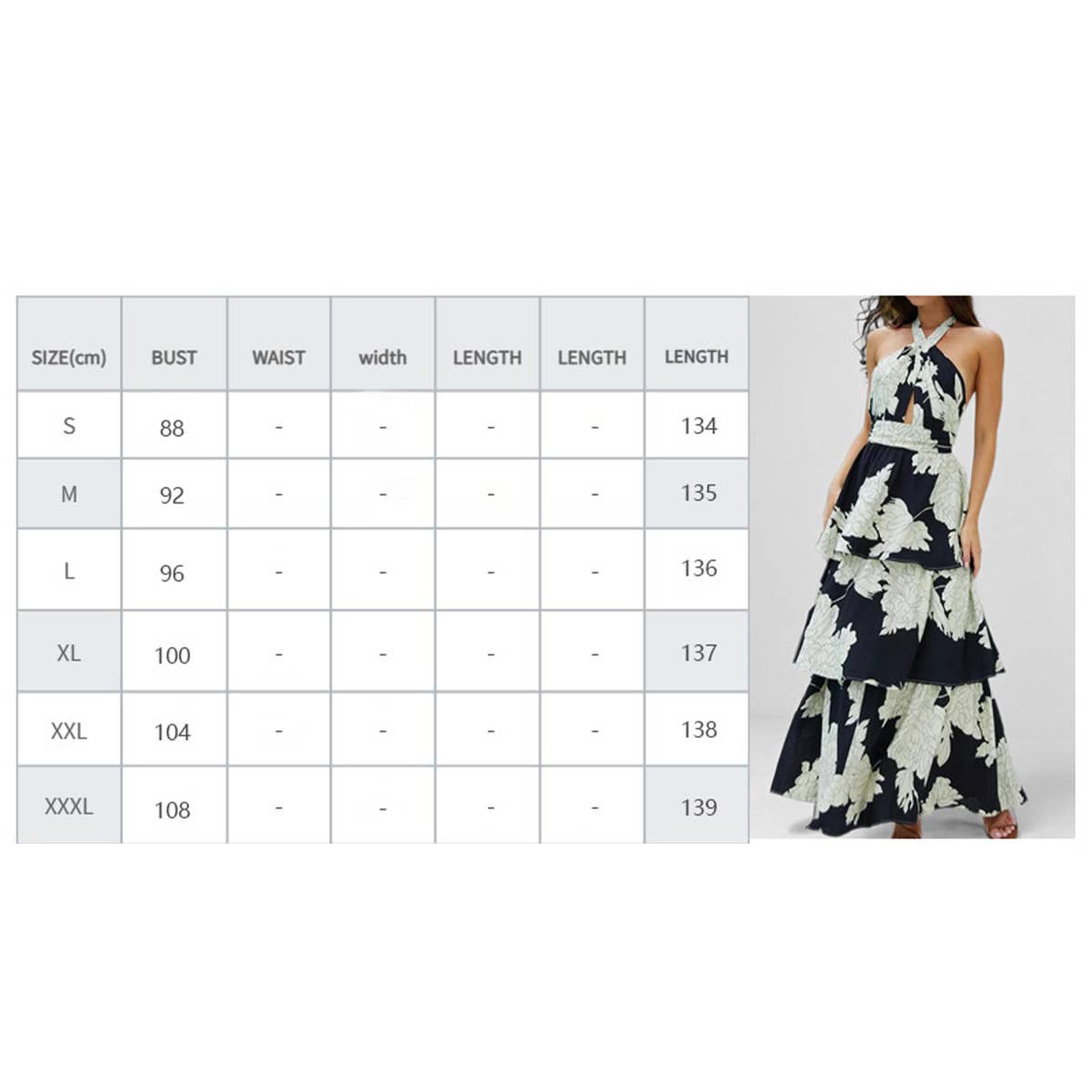 Sexy floral long cake dress with halter cutout