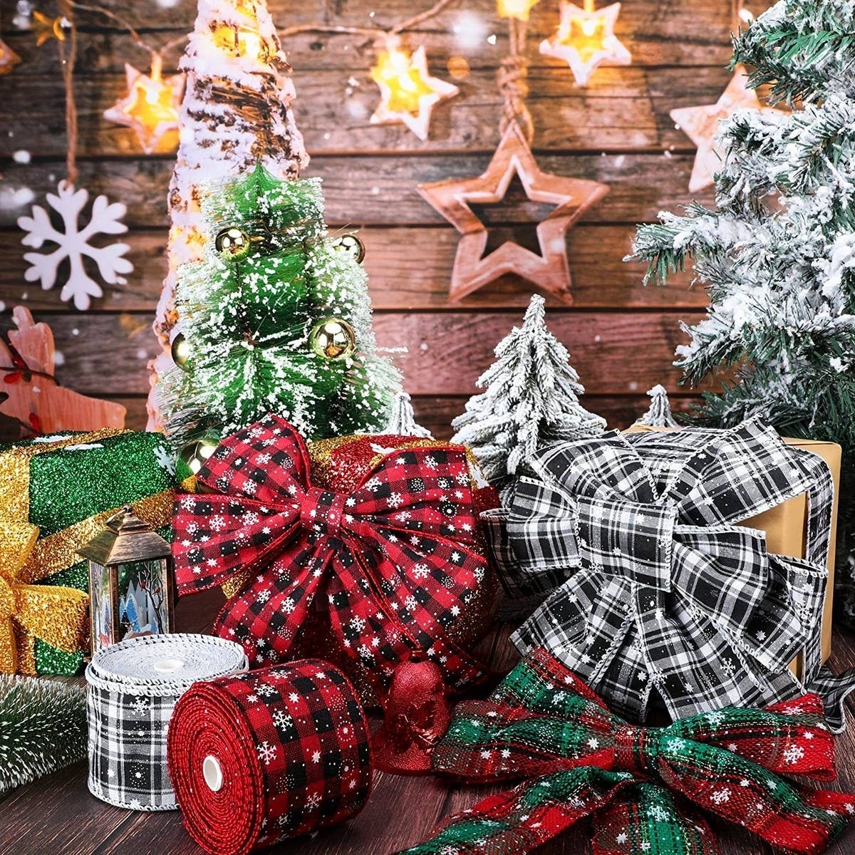 CWMM10202_PLAID CHRISTMAS RIBBON SET 4 COLORS GIFT