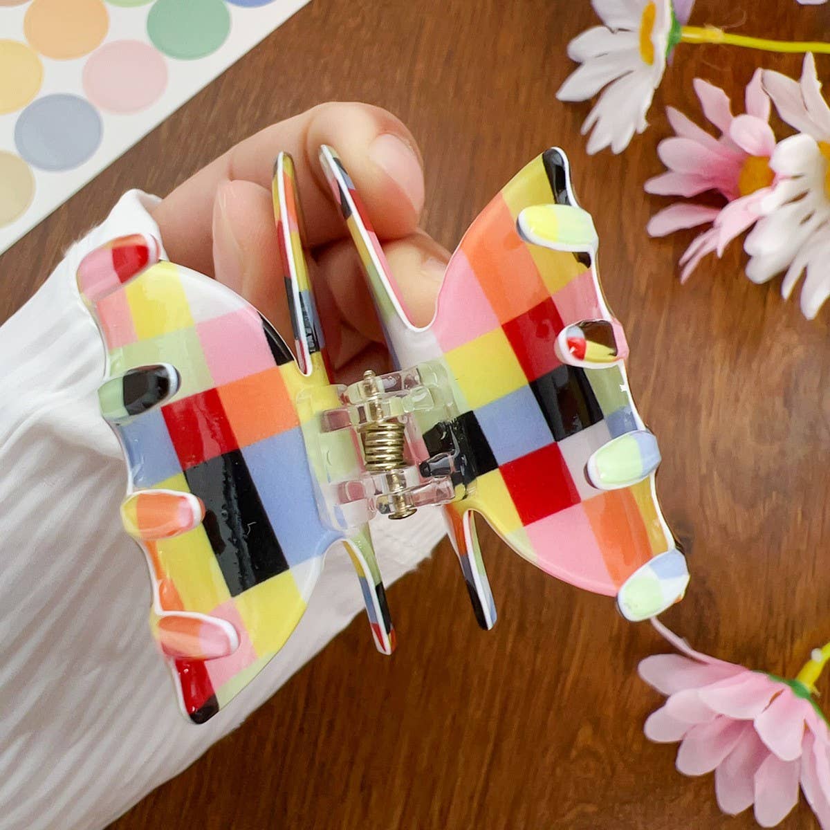 Colorful Plaid PVC Hair Claw Butterfly Color-Block_CWAHA1592