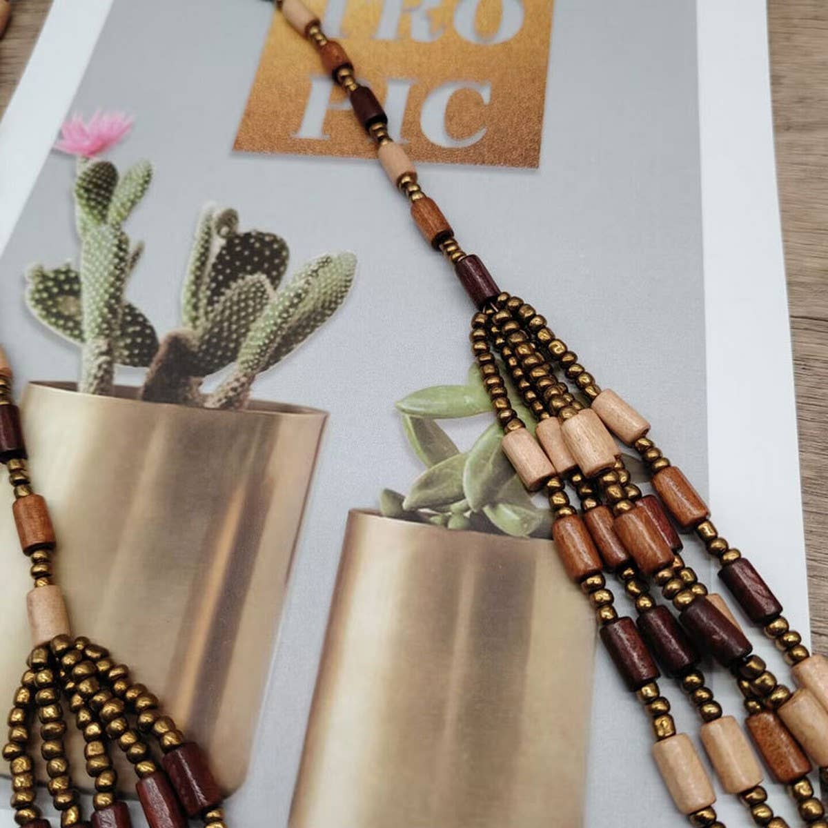 VINTAGE SMALL WOODEN TUBE MULTI-LAYER BEAD NECKLACE