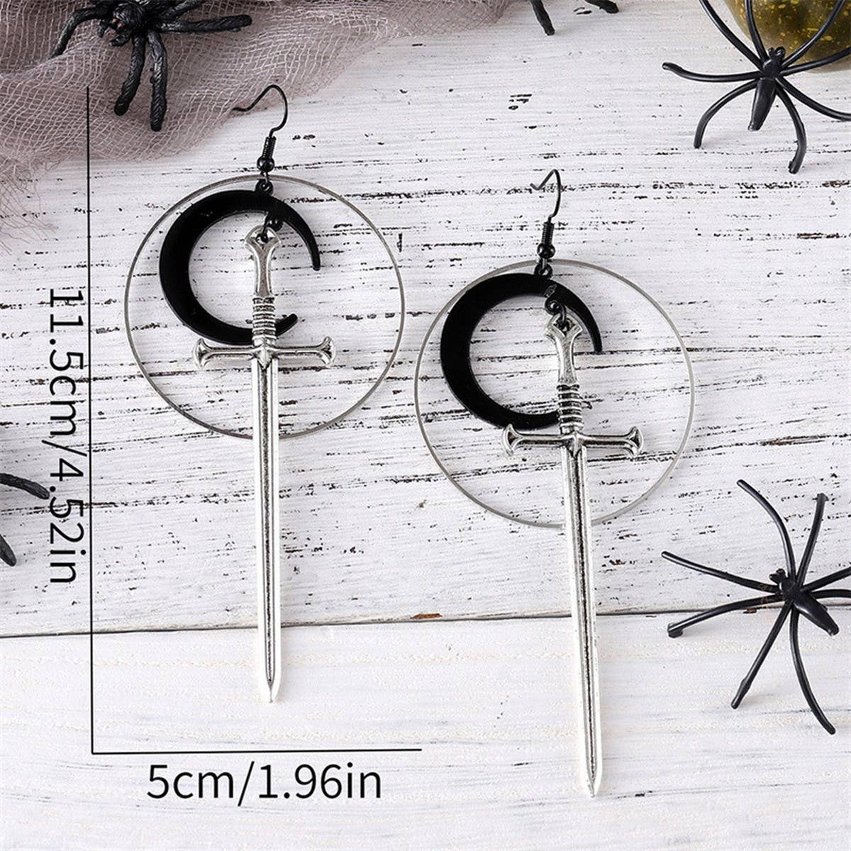 HALLOWEEN ROUND BLACK MOON SWORD EARRINGS
