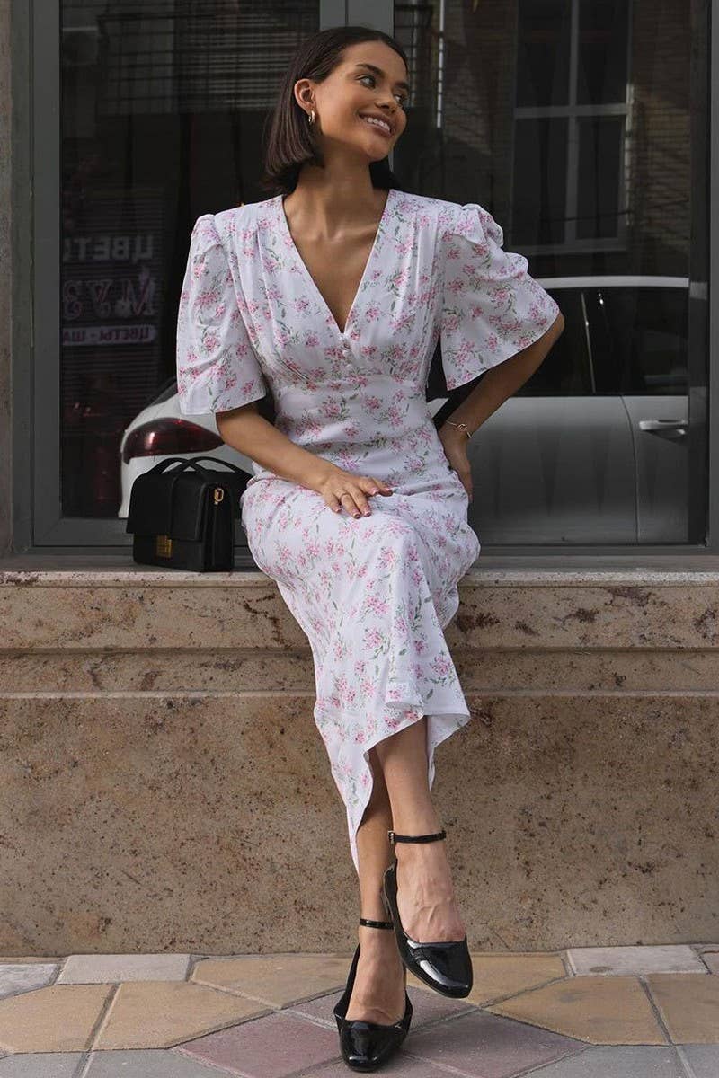 CWDMD5264_V-NECK HIGH WAIST FLORAL MAXI SKIRT