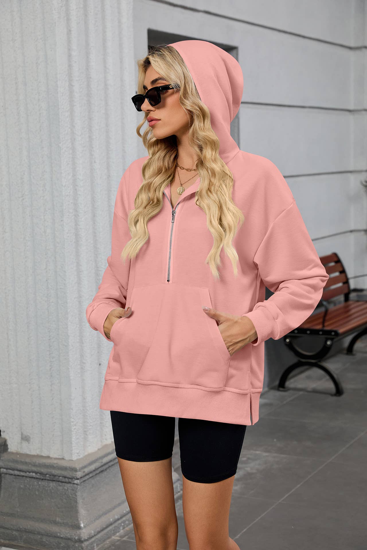 Hooded baggy long-sleeved zipper pocket hoodie
