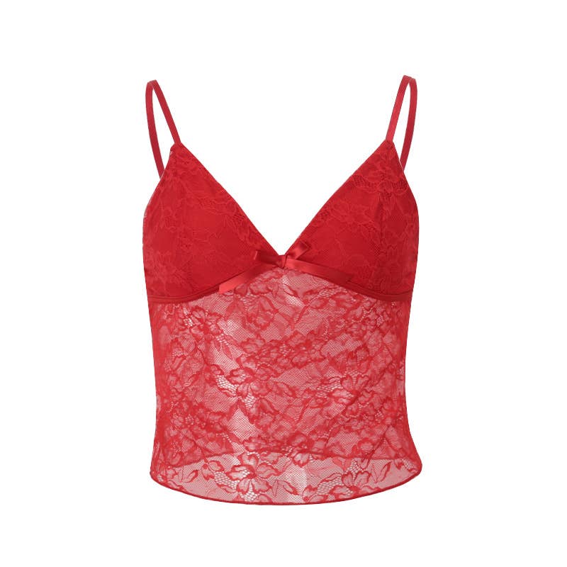 Sexy V-neck Lace Sheer Slim Fit Cami Top