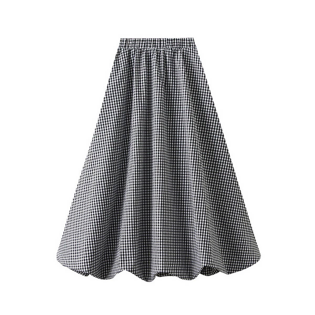 Plaid High-Waist A-Line Lantern Midi Skirt_CWBMS0364