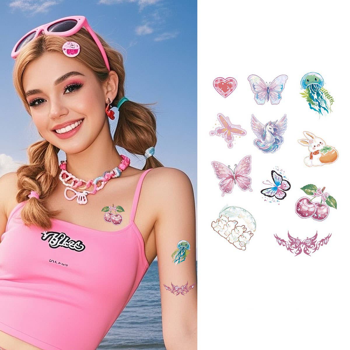 Pink Barbie Style Holographic Tattoo Stickers_CWMM8369