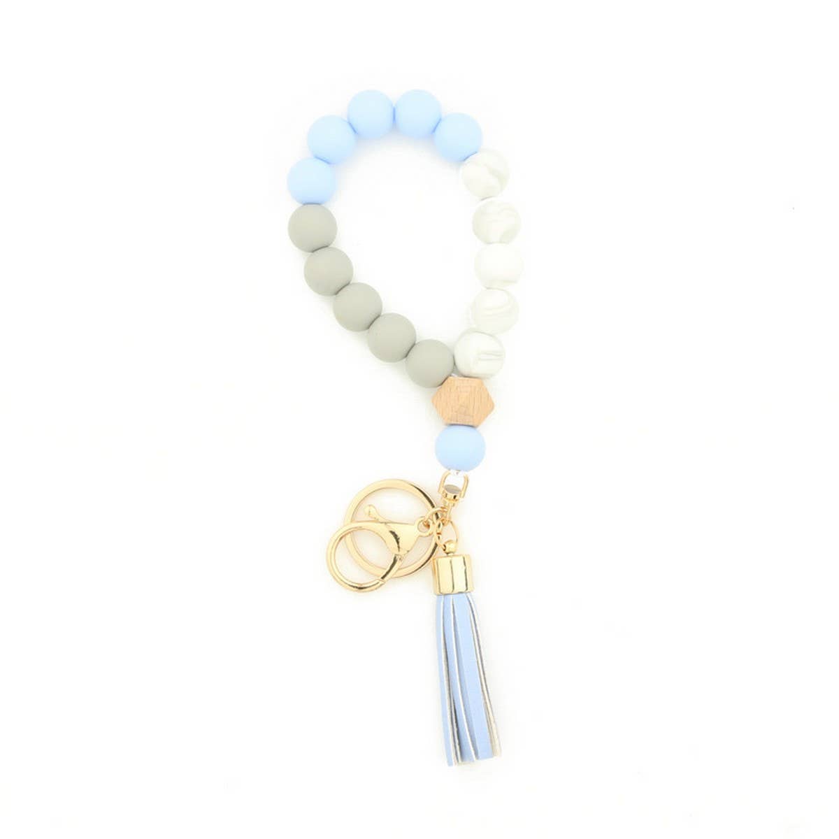 Beech Wood & Silicone Bead Wristlet Keychain_CWMM7006
